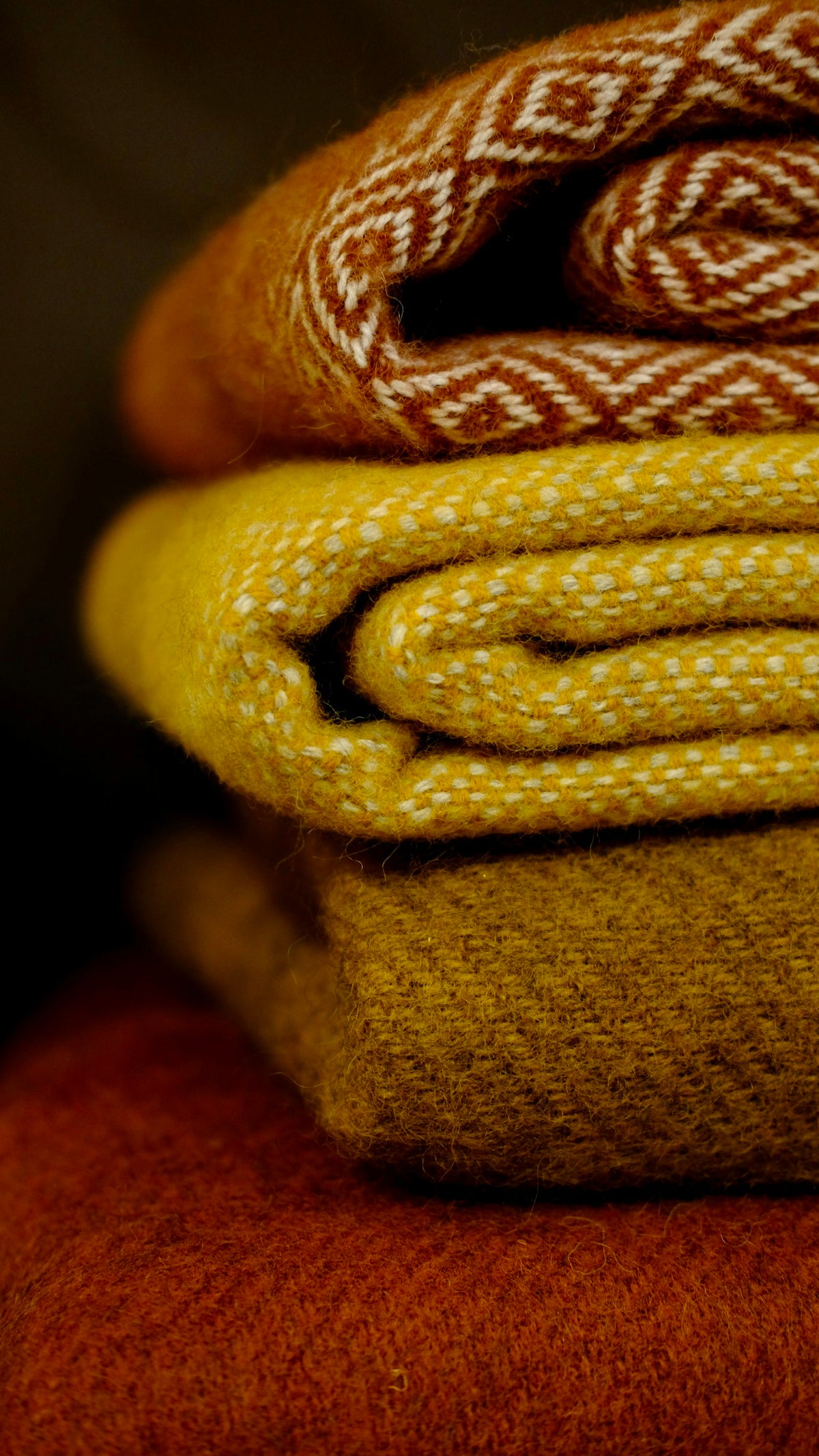 Hand-loomed wool throw blanket with embroidered border